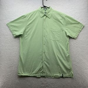 Izod Button Up Shirt Mens Large L Sueded Poplin Green White‎ Check Preppy Golf